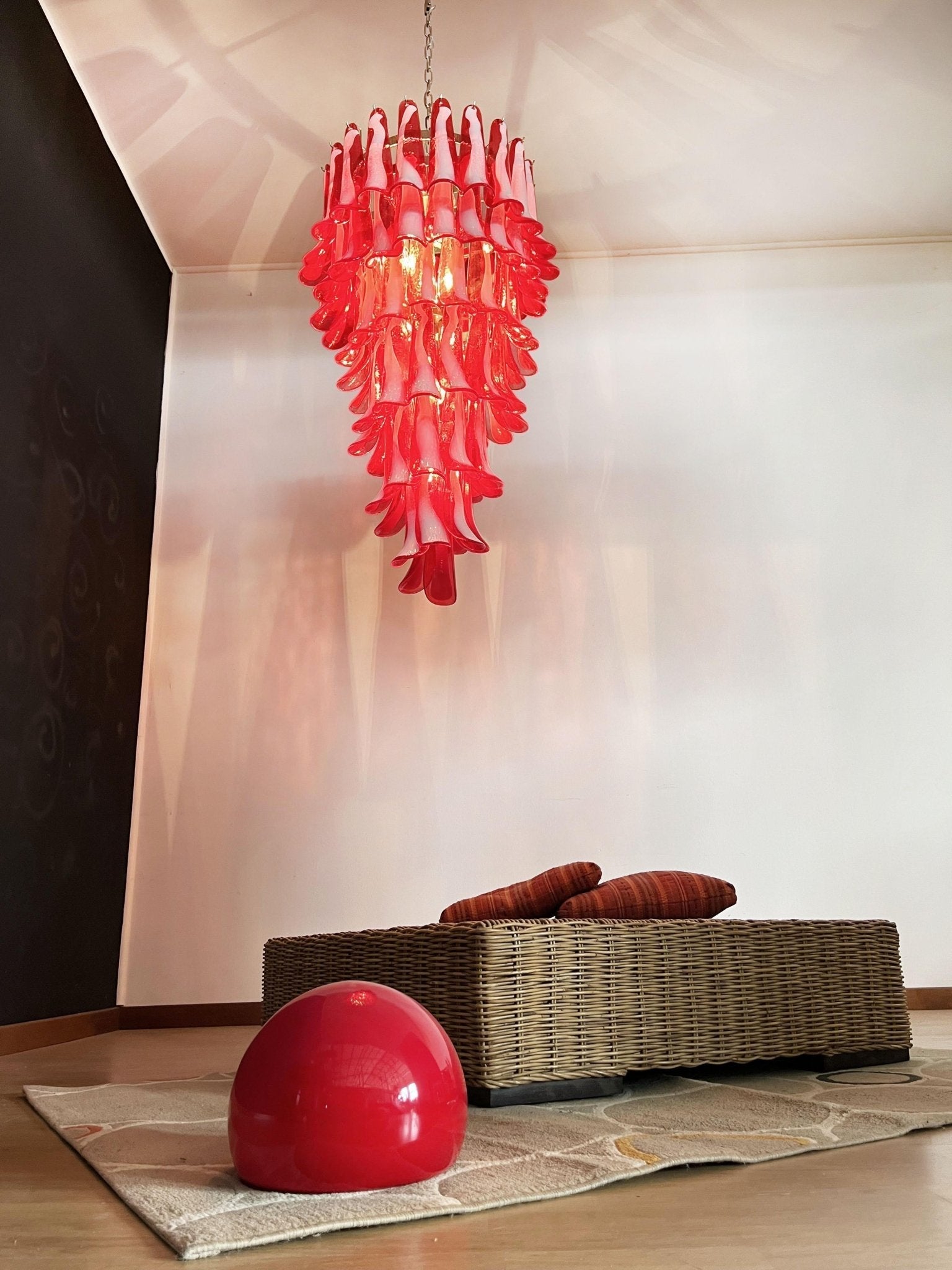 Aurora Chandelier Red White Murano Spiral Petals-Neutral Decor