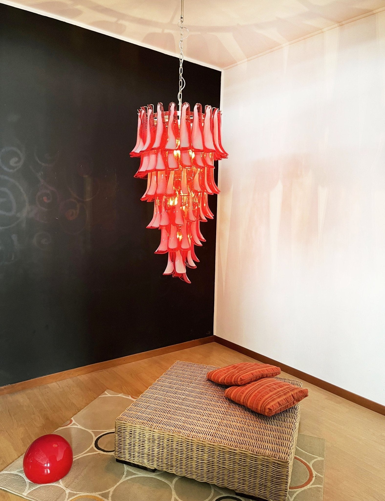 Aurora Chandelier Red White Murano Spiral Petals-Neutral Decor
