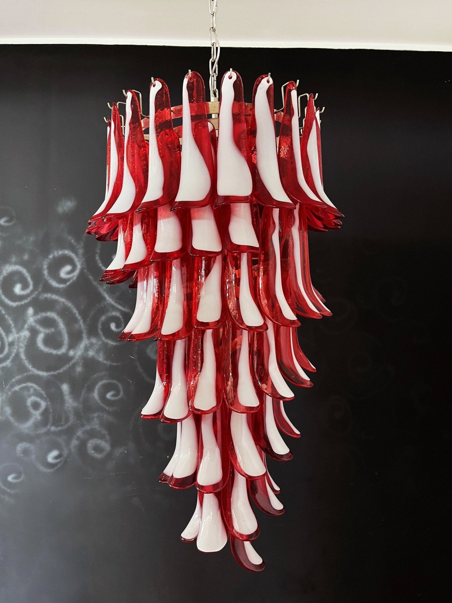 Aurora Chandelier Red White Murano Spiral Petals-Neutral Decor