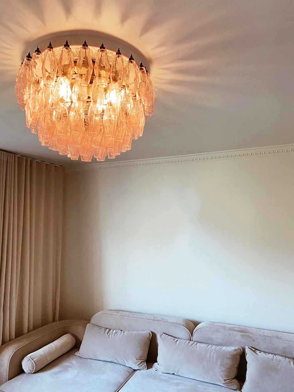 Evix Ceiling Lamp Pink Rhombus Glass Layered Vintage Elegance-Neutral Decor