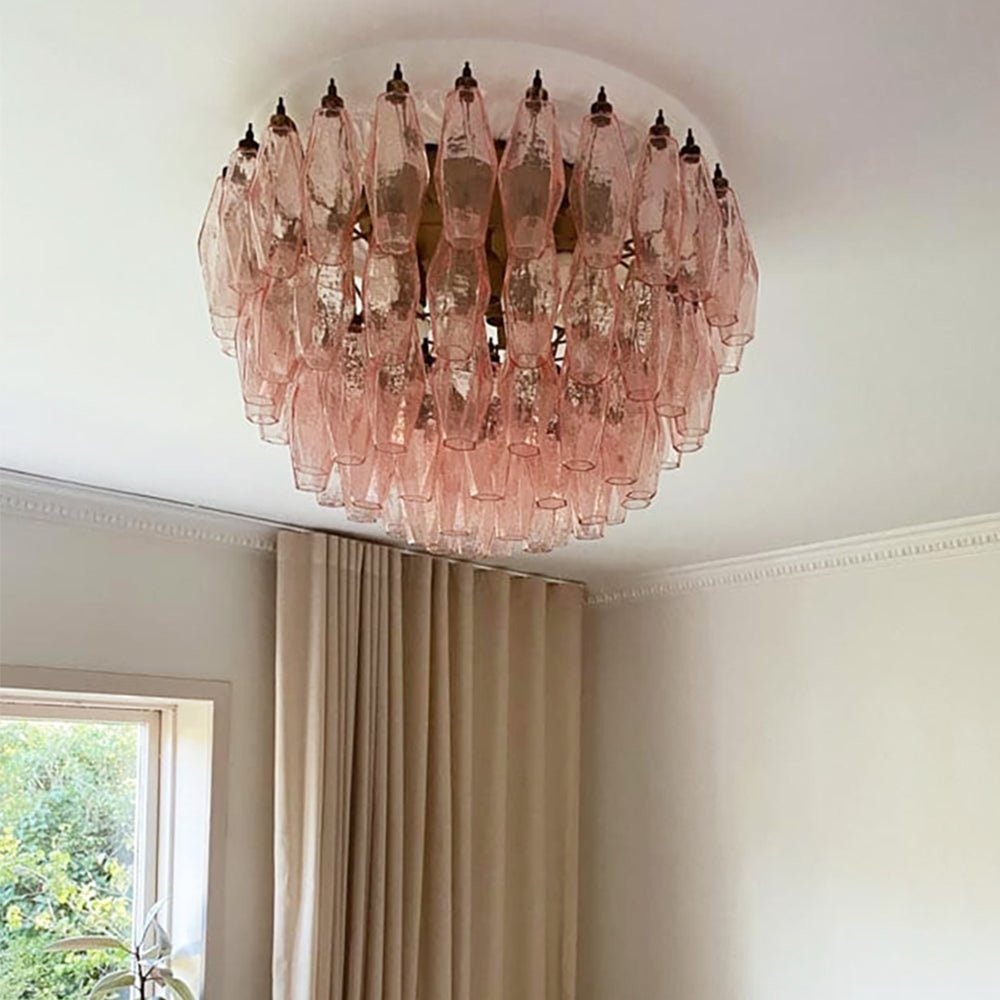 Evix Ceiling Lamp Pink Rhombus Glass Layered Vintage Elegance-Neutral Decor