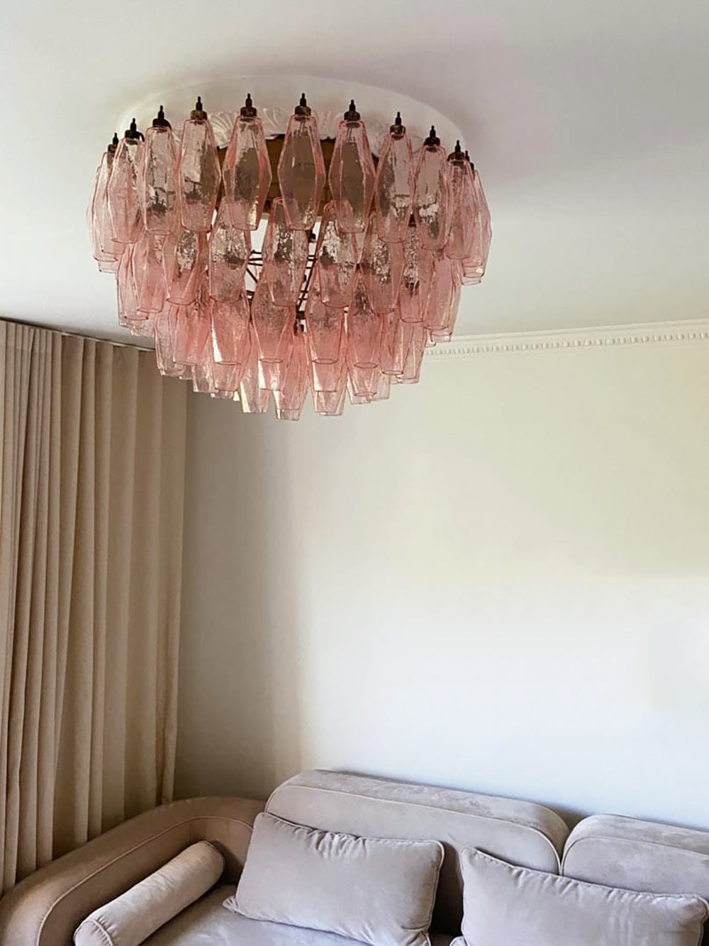 Evix Ceiling Lamp Pink Rhombus Glass Layered Vintage Elegance-Neutral Decor