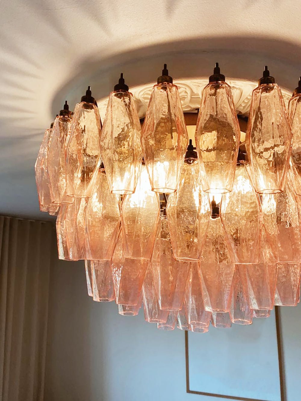 Evix Ceiling Lamp Pink Rhombus Glass Layered Vintage Elegance-Neutral Decor