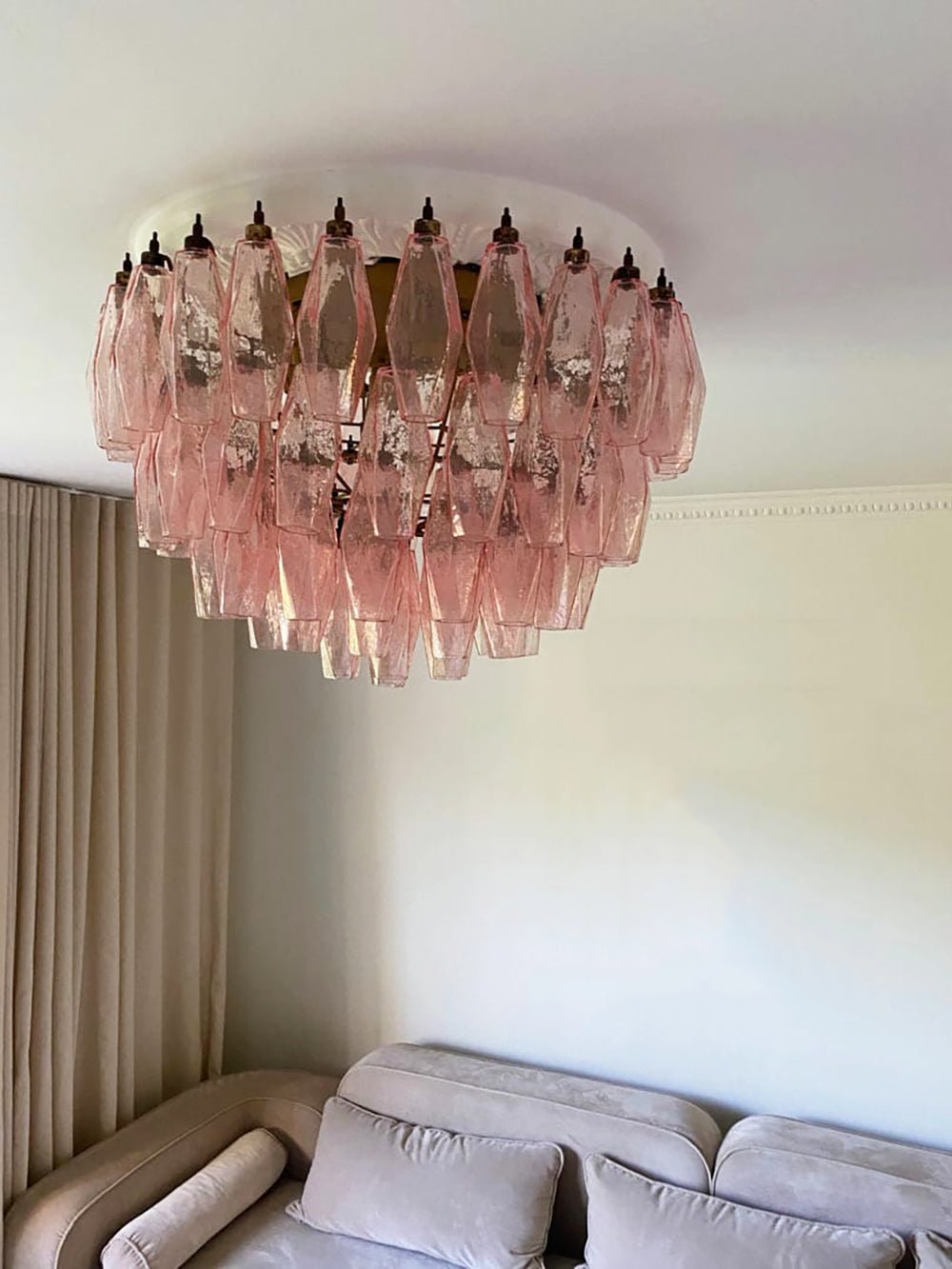Evix Ceiling Lamp Pink Rhombus Glass Layered Vintage Elegance-Neutral Decor