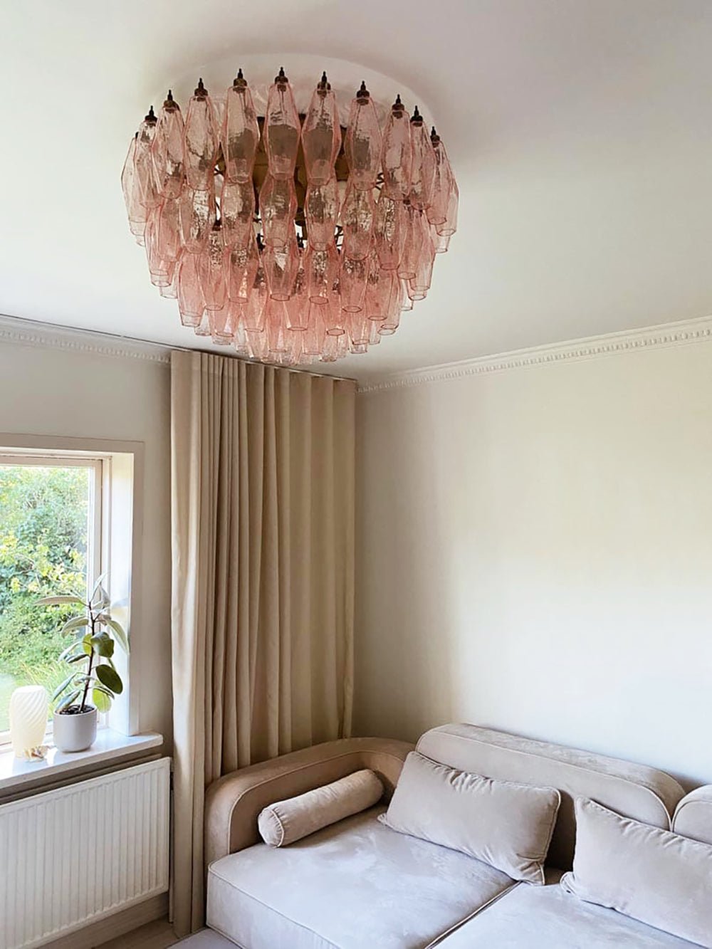 Evix Ceiling Lamp Pink Rhombus Glass Layered Vintage Elegance-Neutral Decor
