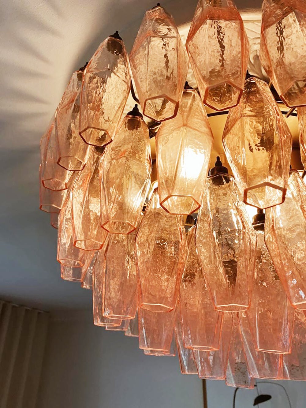 Evix Ceiling Lamp Pink Rhombus Glass Layered Vintage Elegance-Neutral Decor