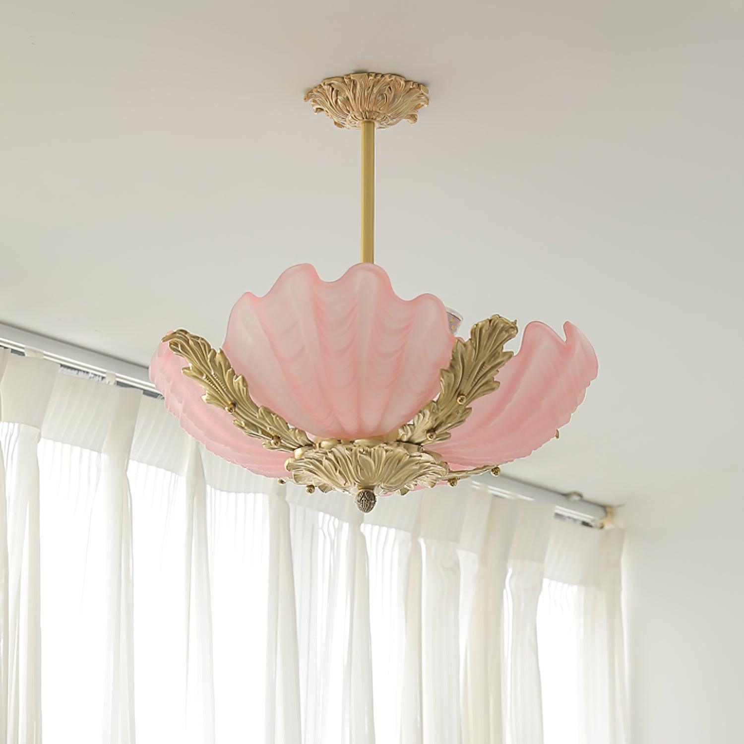 Murano Pendant Lamp Pink Shell Brass Baroque-Neutral Decor