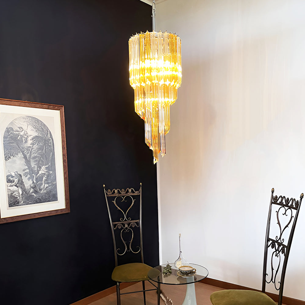 Aurora Chandelier Spiral Pink Prism Tiered-Neutral Decor