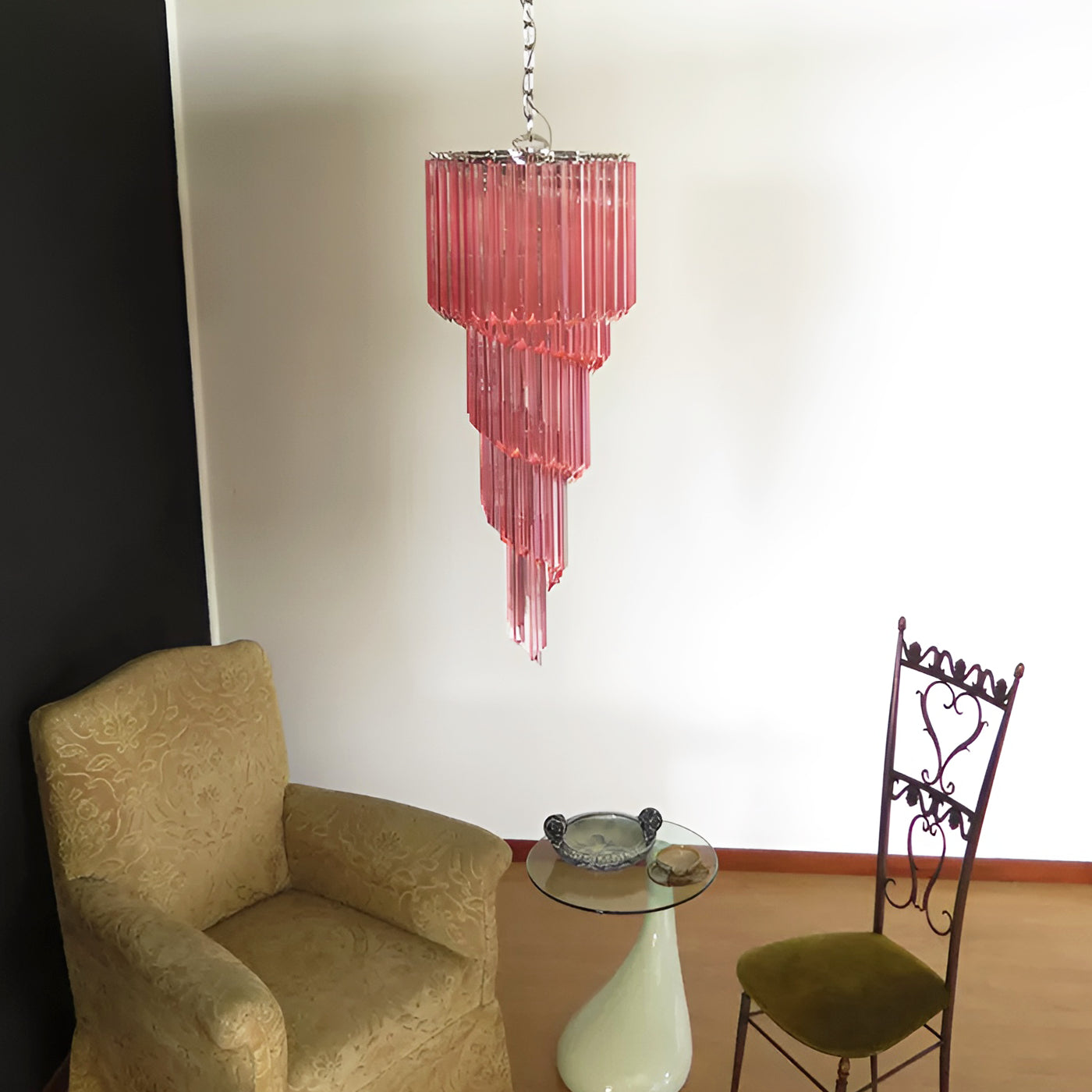 Aurora Chandelier Spiral Pink Prism Tiered-Neutral Decor