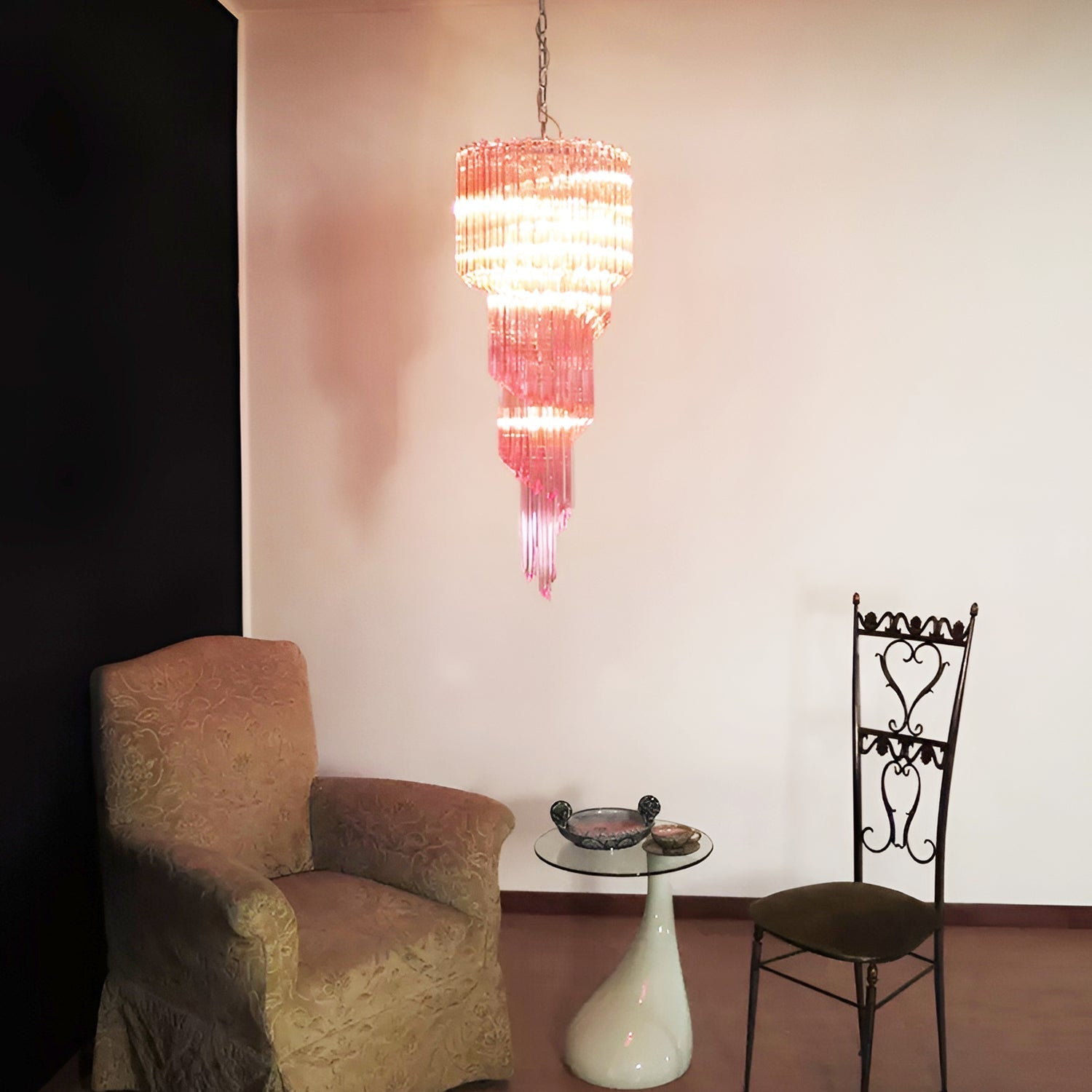 Aurora Chandelier Spiral Pink Prism Tiered-Neutral Decor