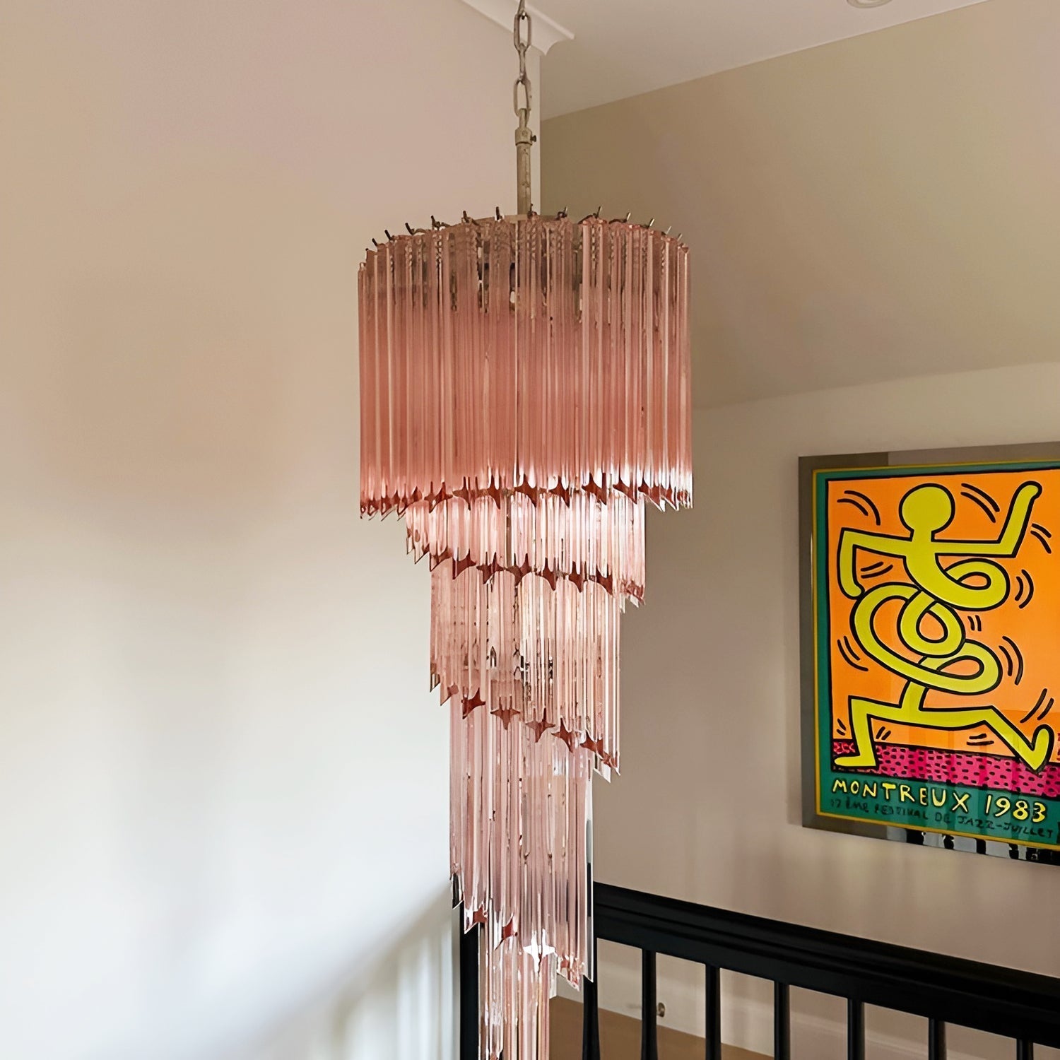 Aurora Chandelier Spiral Pink Prism Tiered-Neutral Decor