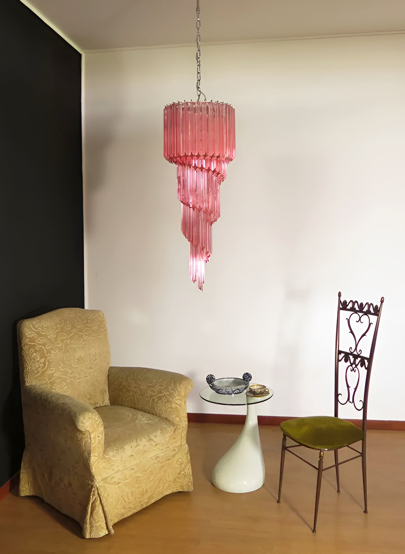 Aurora Chandelier Spiral Pink Prism Tiered-Neutral Decor