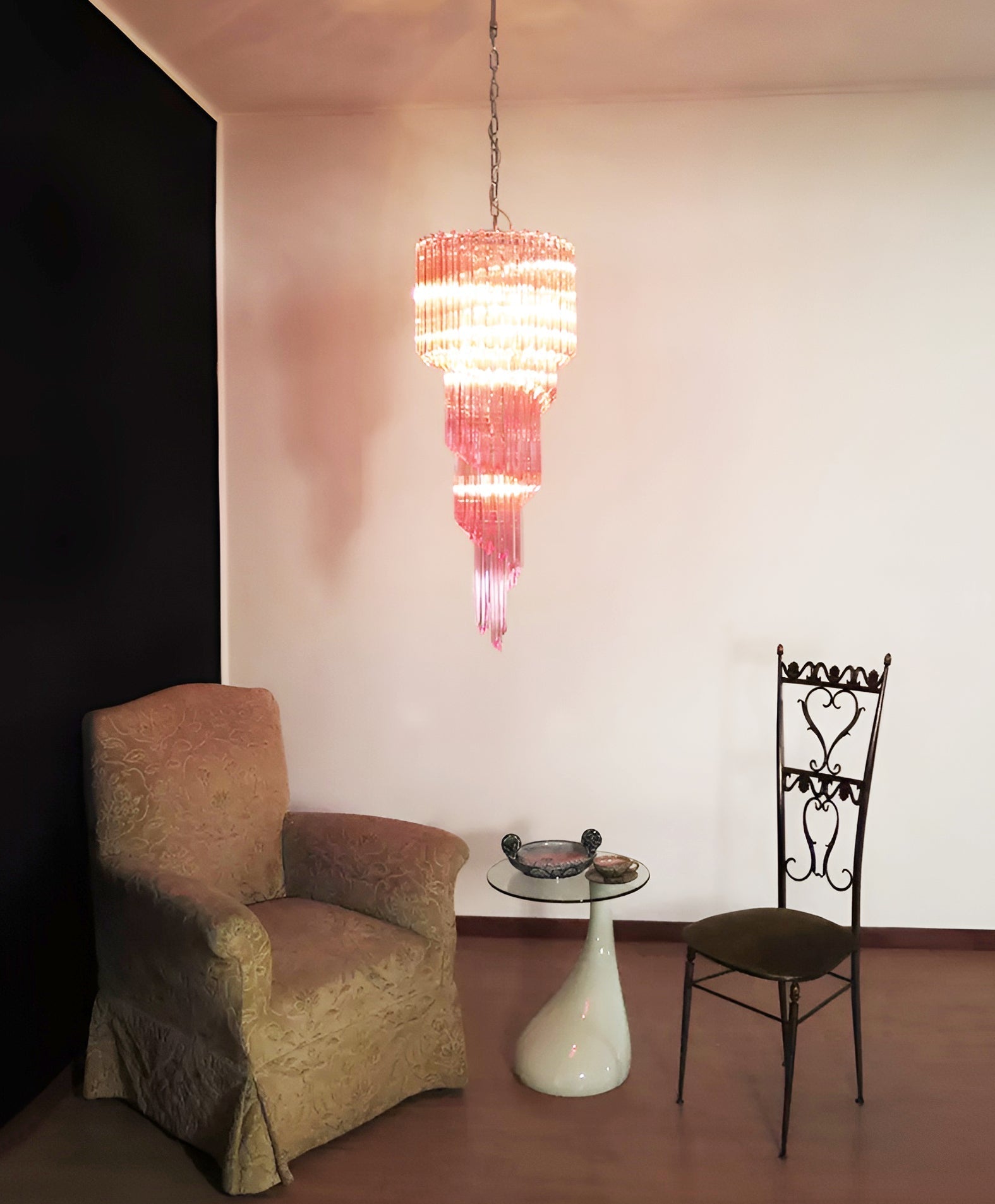Aurora Chandelier Spiral Pink Prism Tiered-Neutral Decor