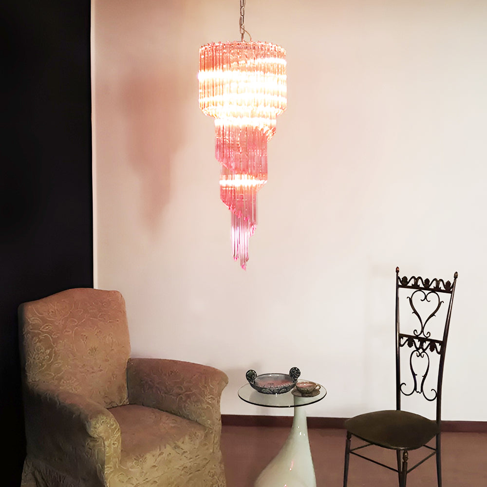 Aurora Chandelier Spiral Pink Prism Tiered-Neutral Decor