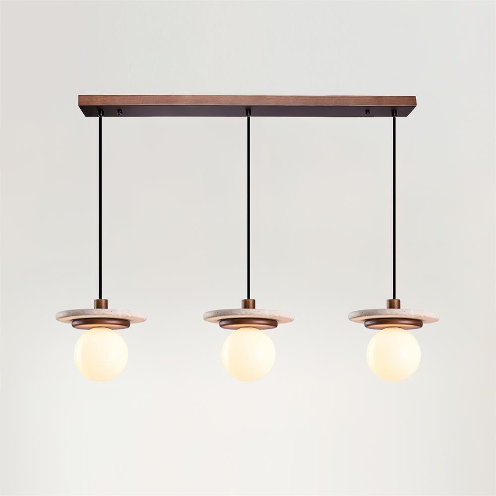 Pendant Lamp Glass Globe Travertine Disc Walnut Wood Natural