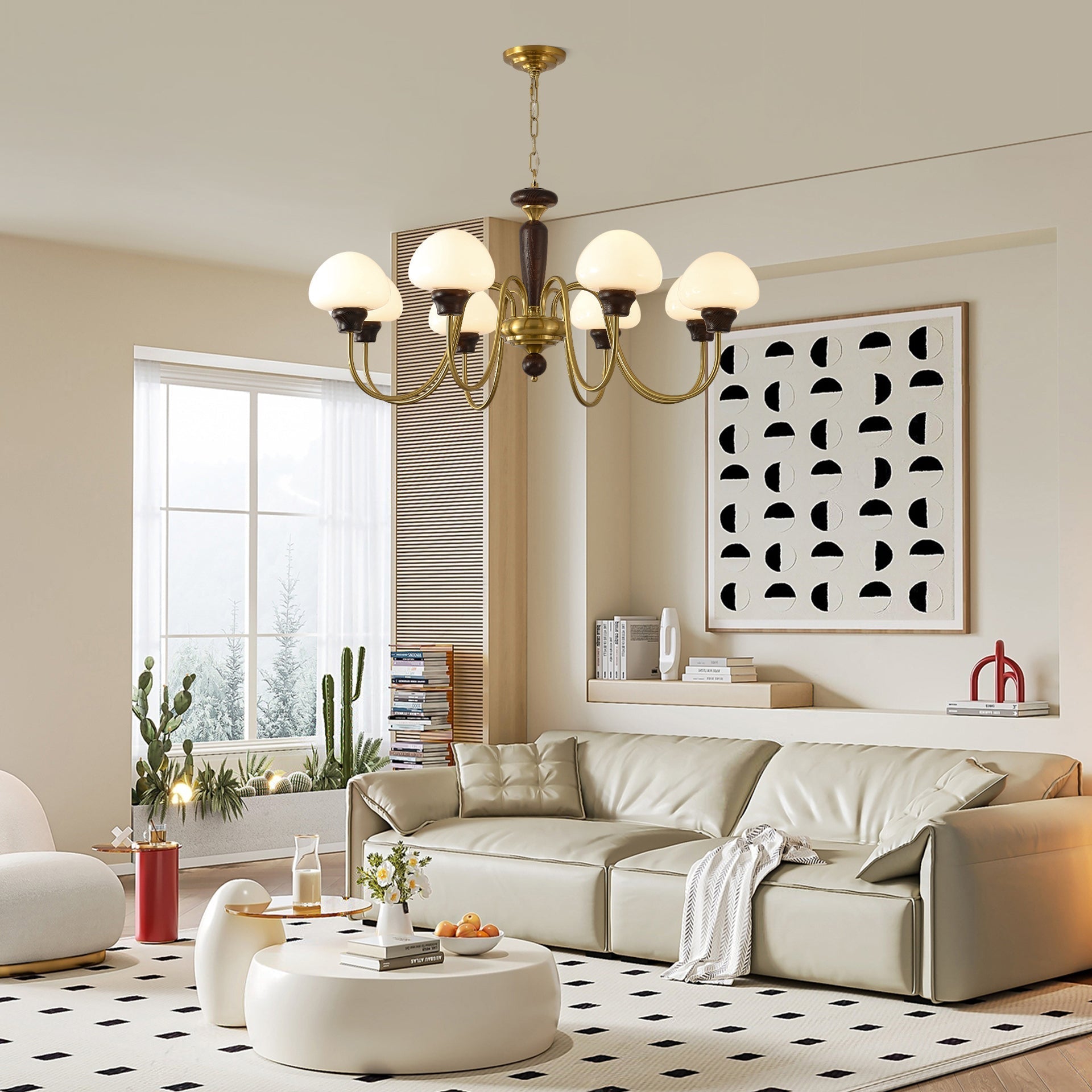 Lustra Chandelier Brass Wood Mushroom Classic-Neutral Decor