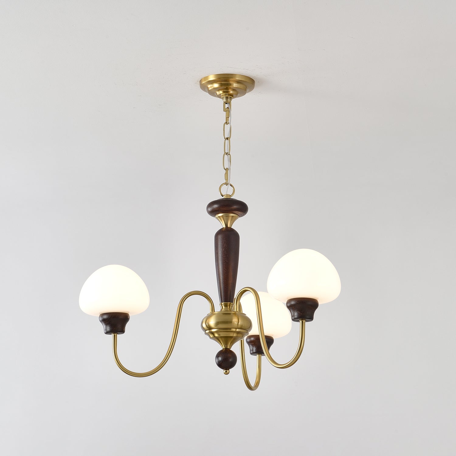 Lustra Chandelier Brass Wood Mushroom Classic-Neutral Decor