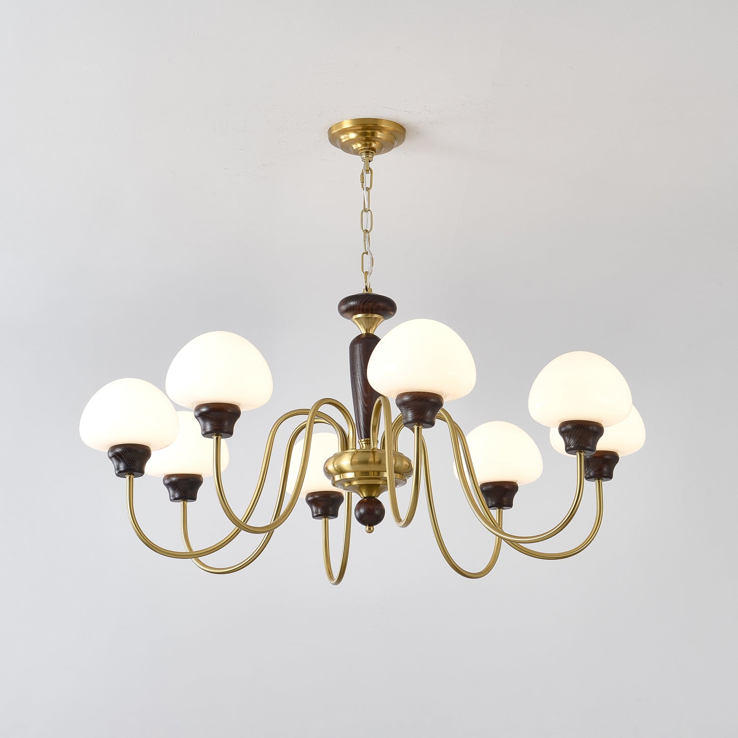 Lustra Chandelier Brass Wood Mushroom Classic-Neutral Decor