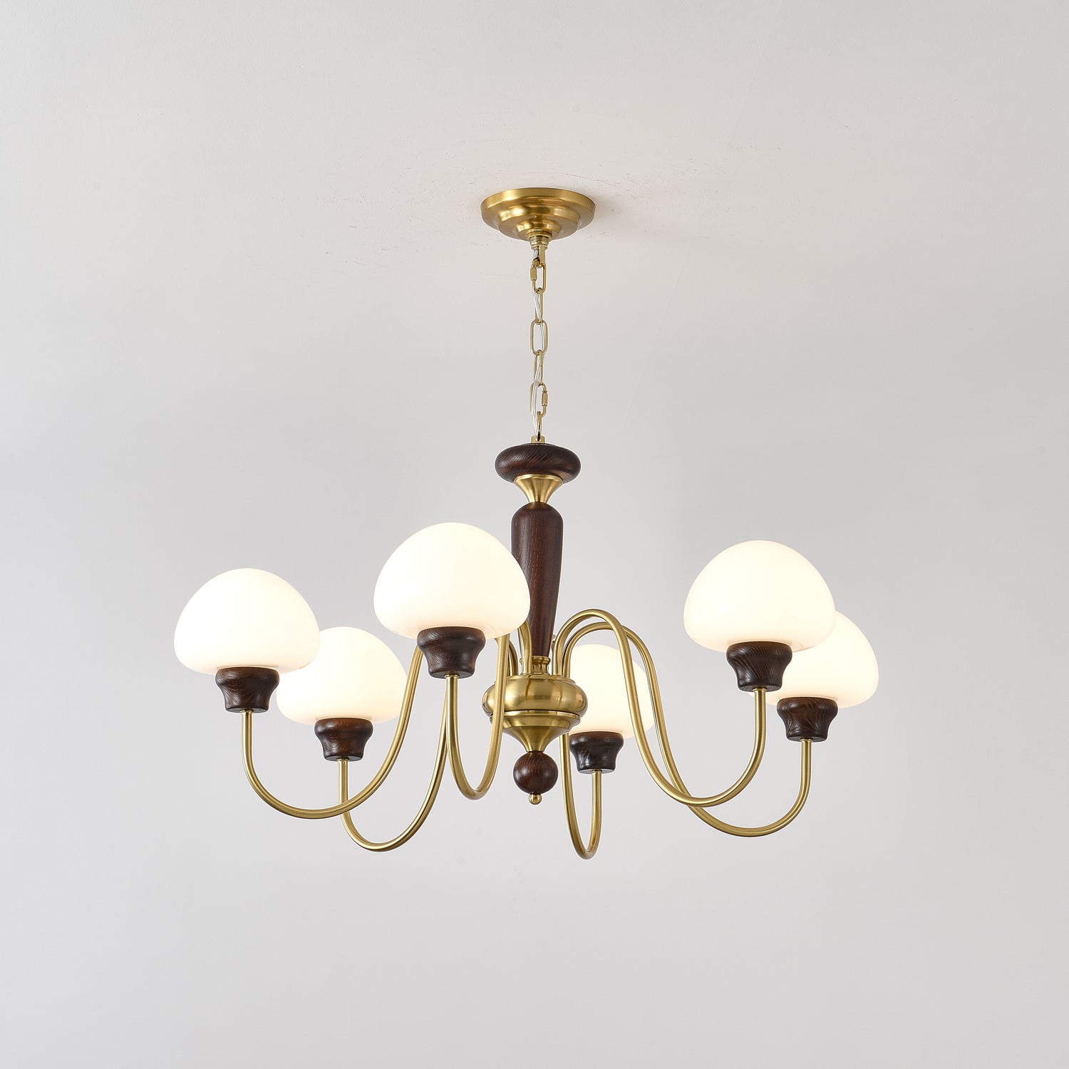 Lustra Chandelier Brass Wood Mushroom Classic-Neutral Decor