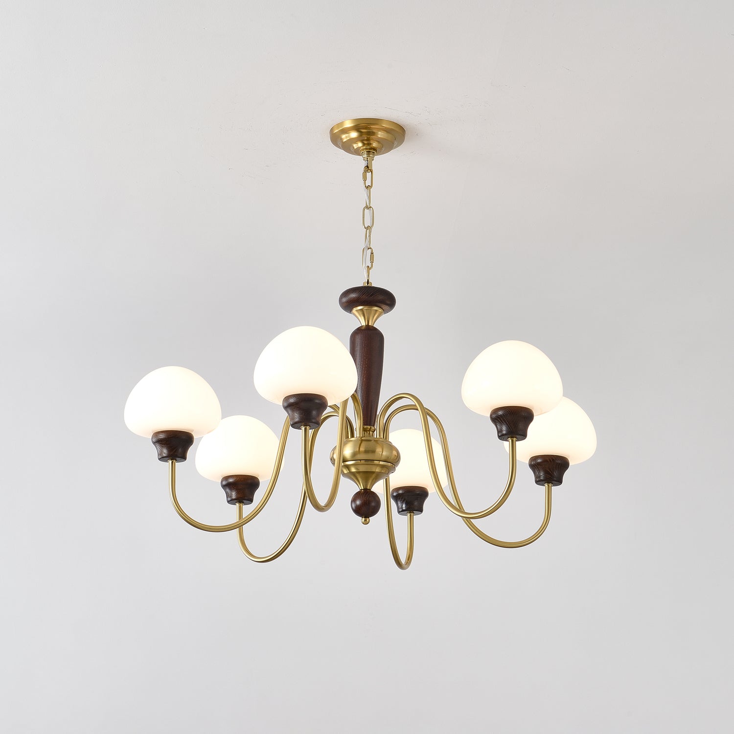 Lustra Chandelier Brass Wood Mushroom Classic-Neutral Decor