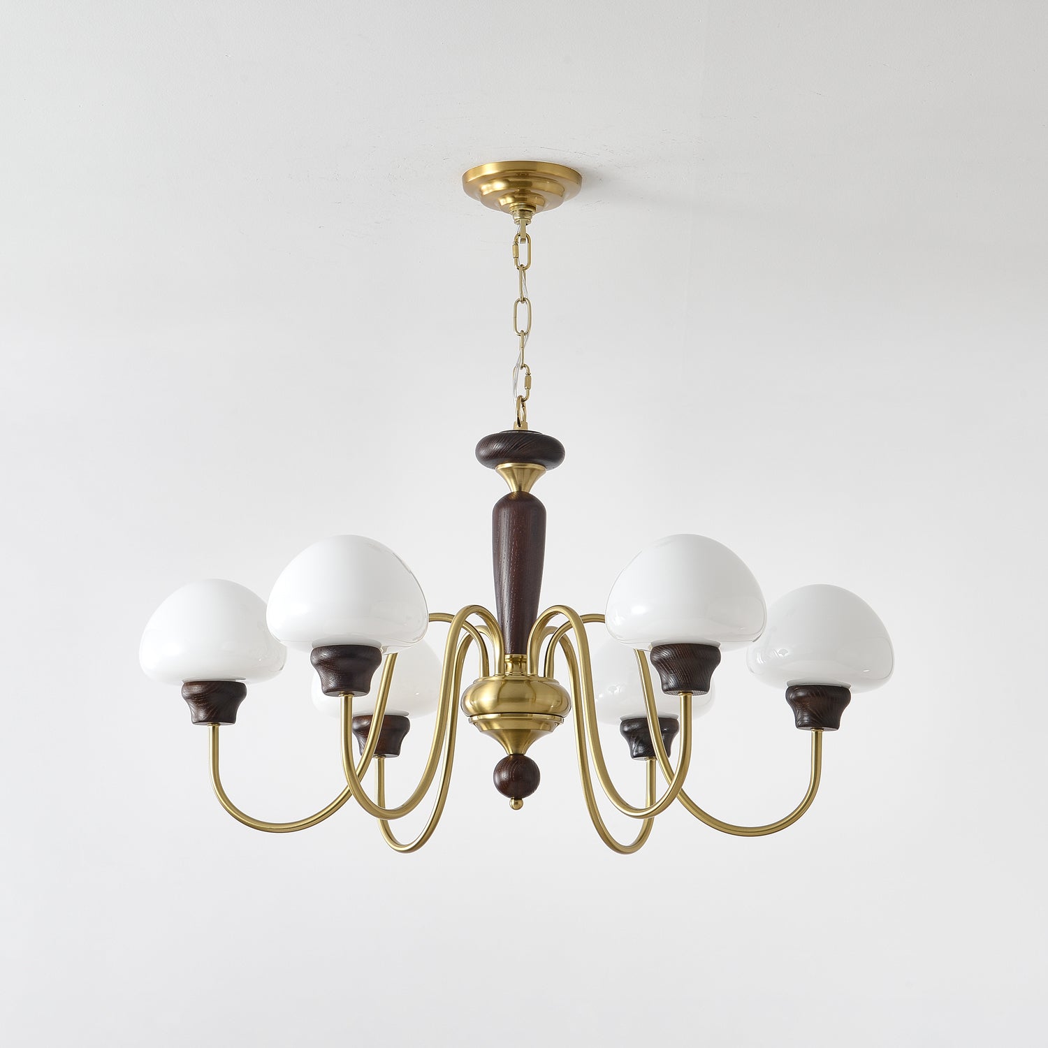 Lustra Chandelier Brass Wood Mushroom Classic-Neutral Decor