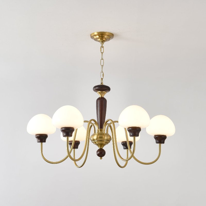 Lustra Chandelier Brass Wood Mushroom Classic-Neutral Decor