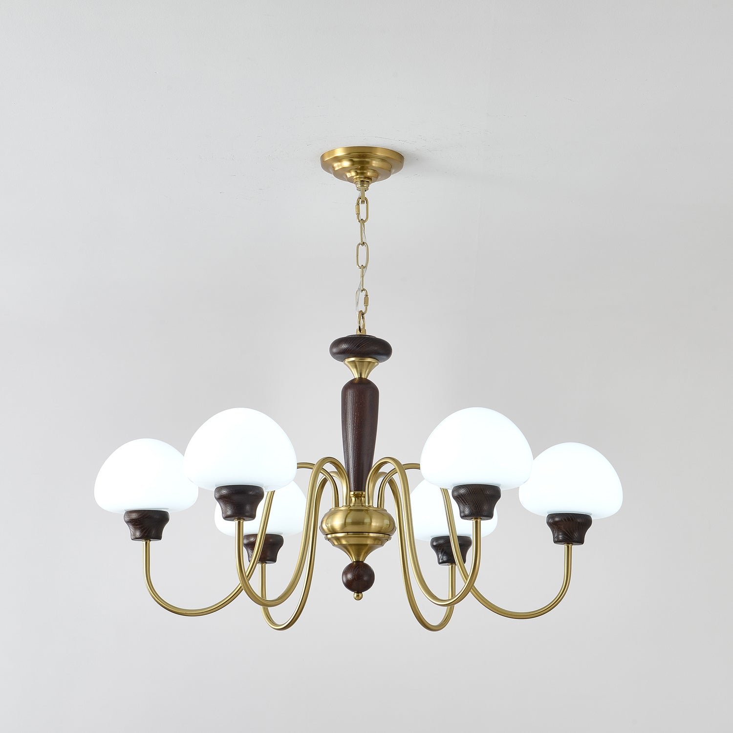 Lustra Chandelier Brass Wood Mushroom Classic-Neutral Decor