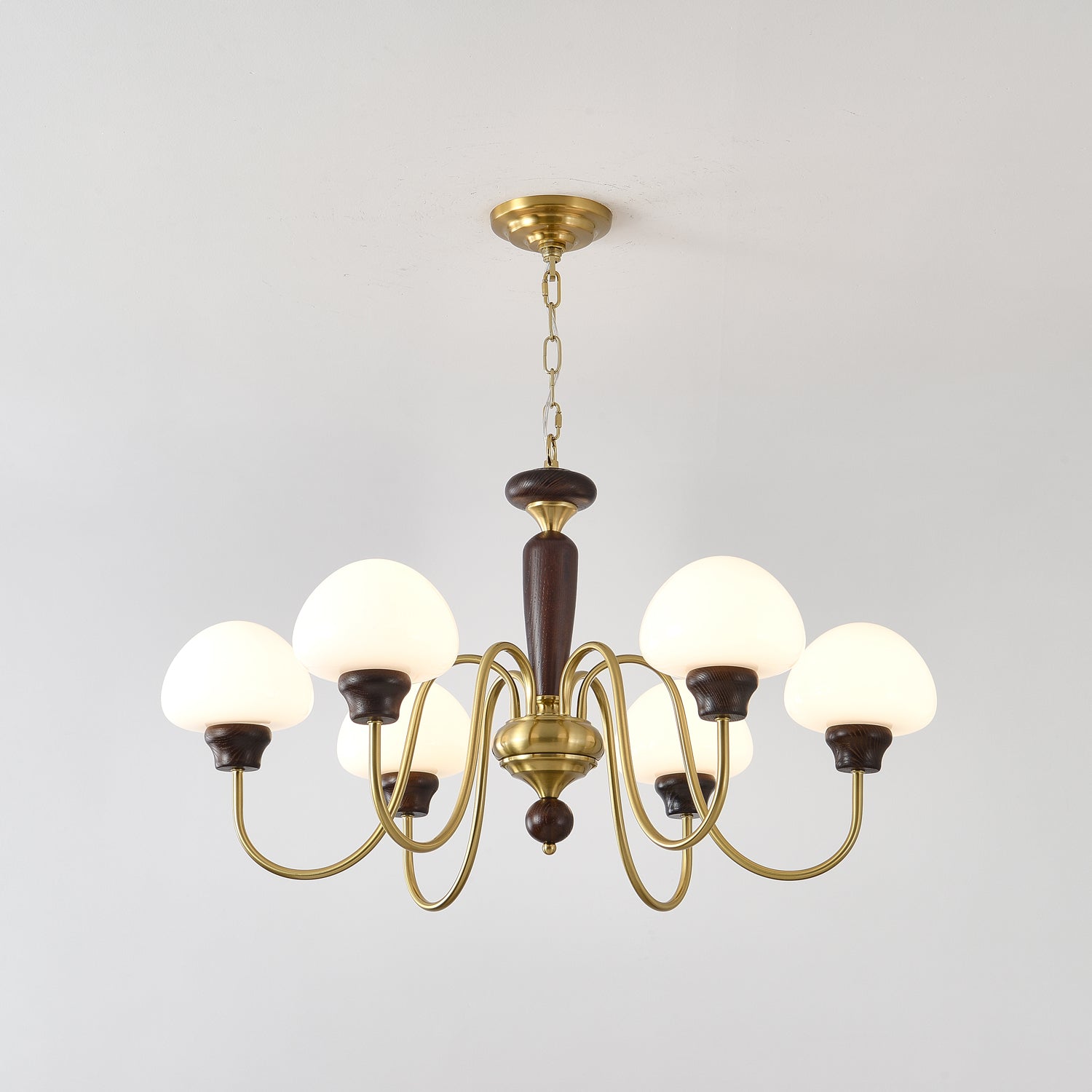 Lustra Chandelier Brass Wood Mushroom Classic-Neutral Decor