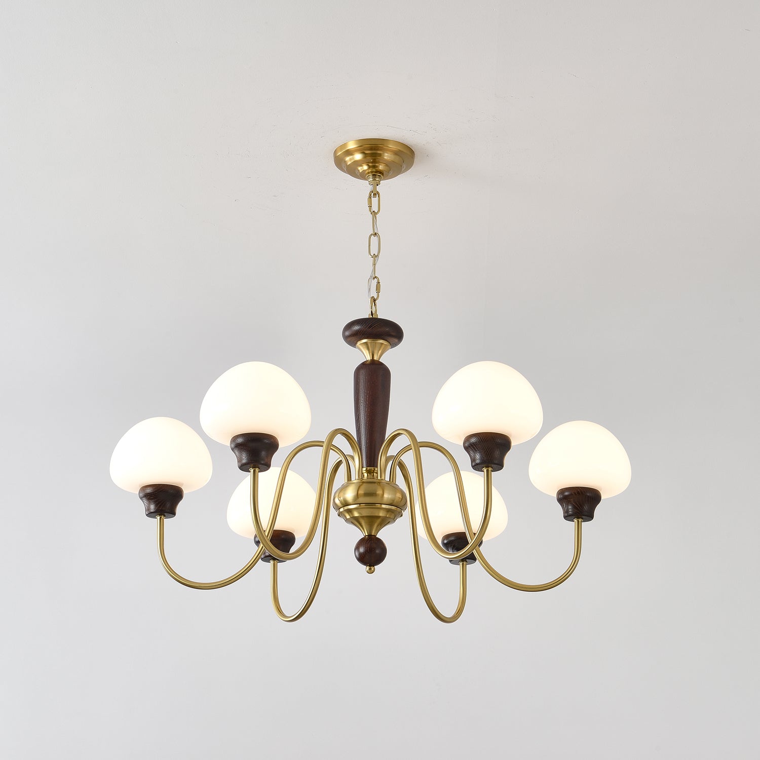 Lustra Chandelier Brass Wood Mushroom Classic-Neutral Decor