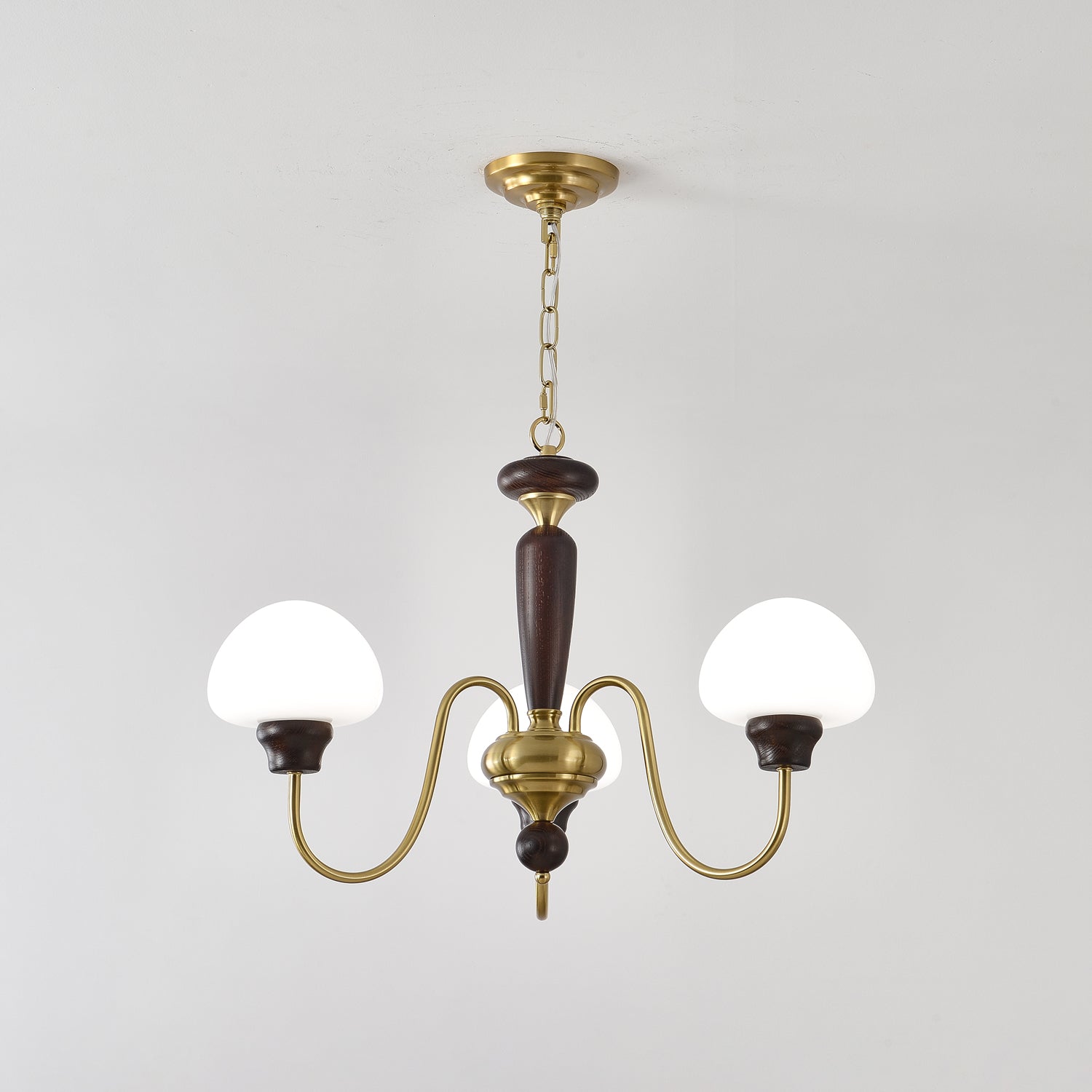Lustra Chandelier Brass Wood Mushroom Classic-Neutral Decor
