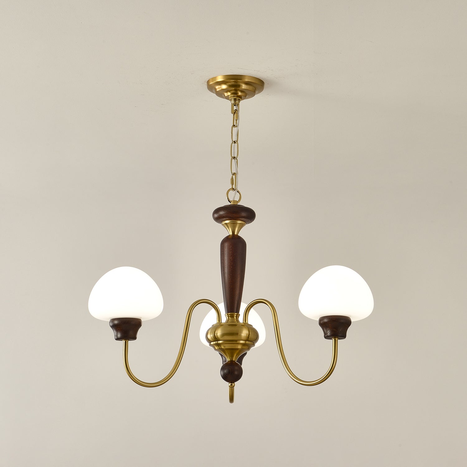 Lustra Chandelier Brass Wood Mushroom Classic-Neutral Decor