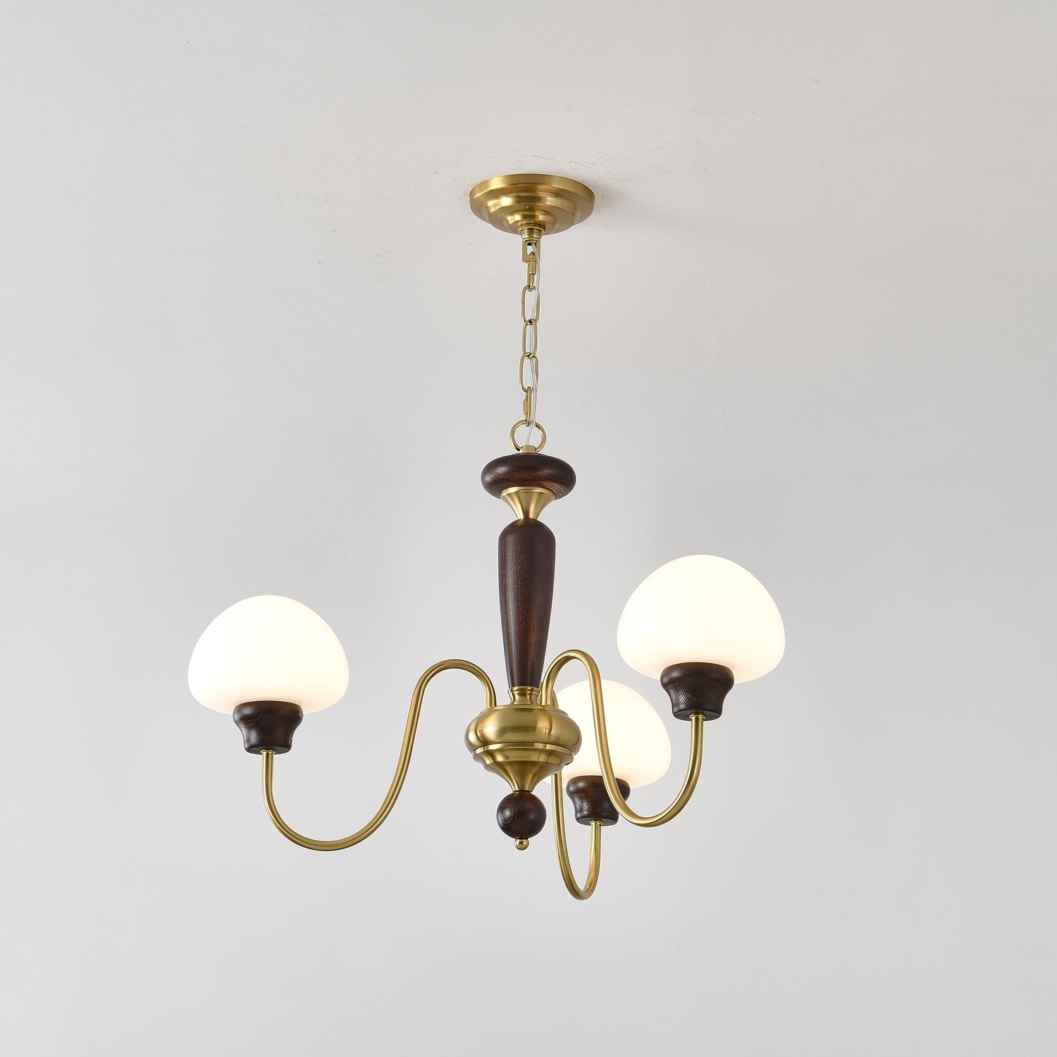 Lustra Chandelier Brass Wood Mushroom Classic-Neutral Decor