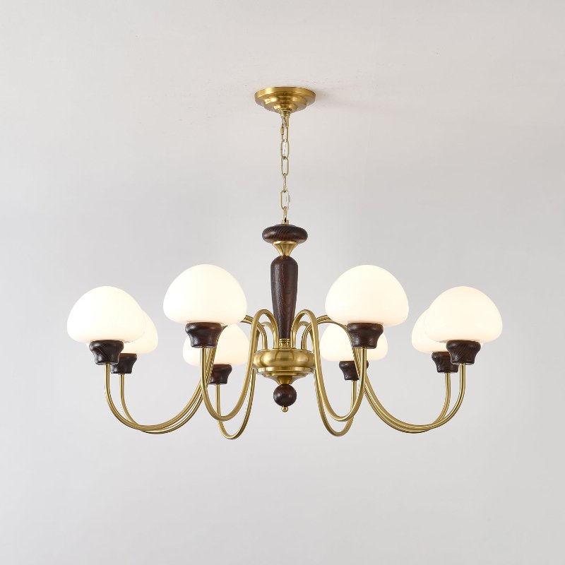 Lustra Chandelier Brass Wood Mushroom Classic-Neutral Decor