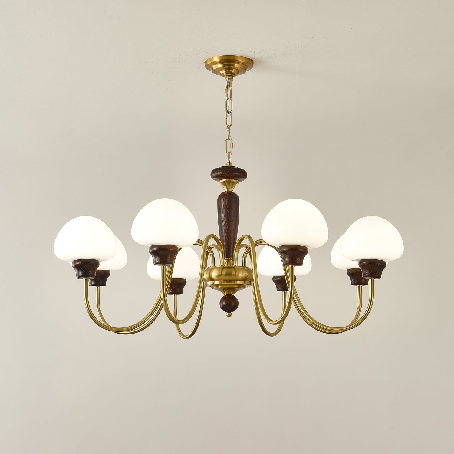 Lustra Chandelier Brass Wood Mushroom Classic-Neutral Decor