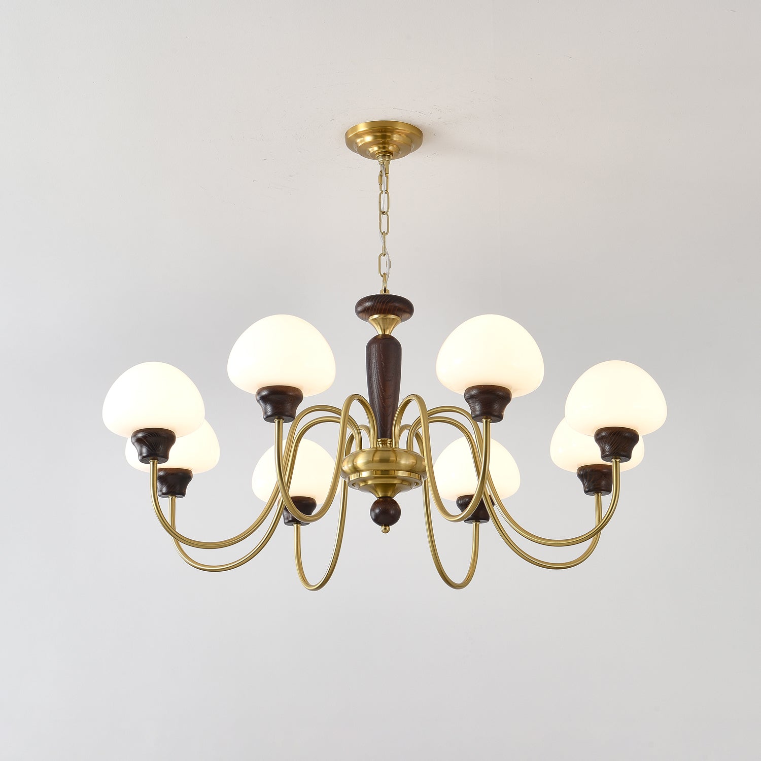 Lustra Chandelier Brass Wood Mushroom Classic-Neutral Decor