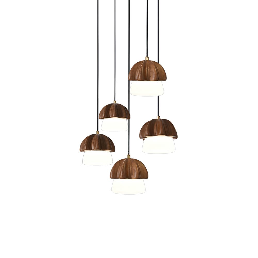 Indris Pendant Lamp Mushroom Cluster Wood & Glass-Neutral Decor