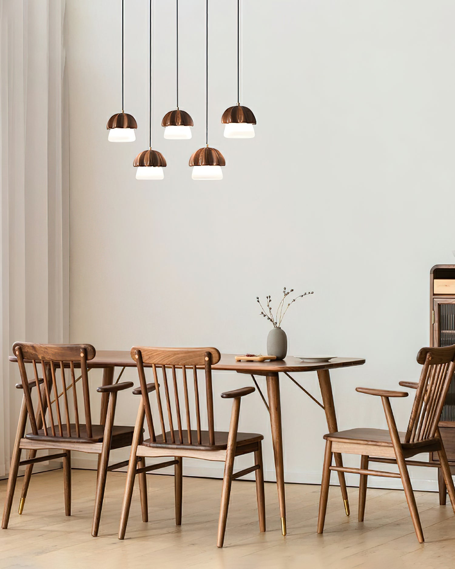 Indris Pendant Lamp Mushroom Cluster Wood & Glass-Neutral Decor