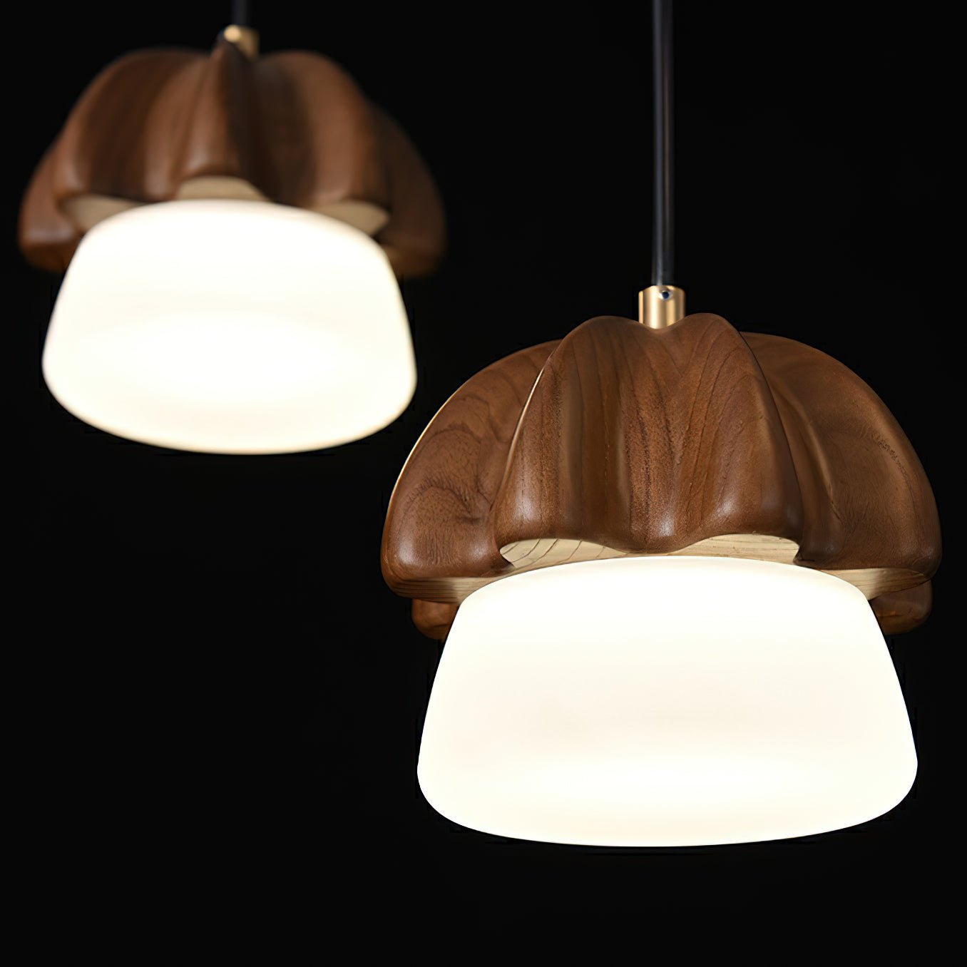 Indris Pendant Lamp Mushroom Cluster Wood & Glass-Neutral Decor