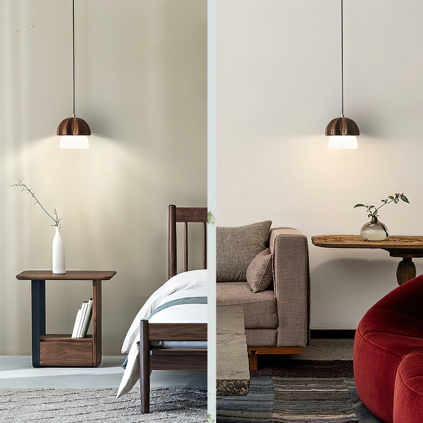 Indris Pendant Lamp Mushroom Cluster Wood & Glass-Neutral Decor