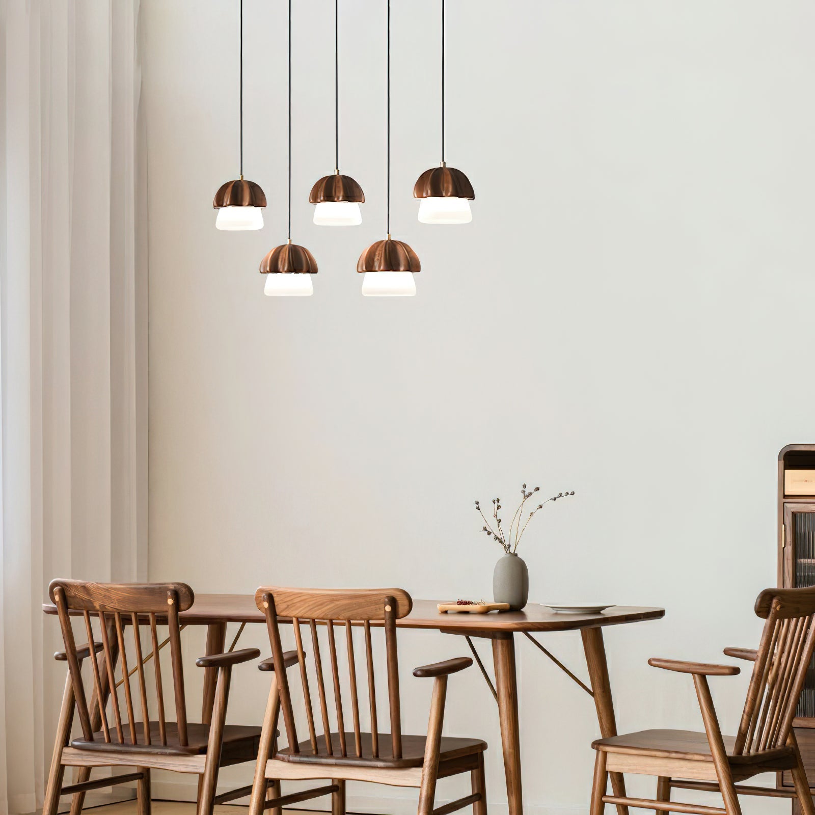 Indris Pendant Lamp Mushroom Cluster Wood & Glass-Neutral Decor