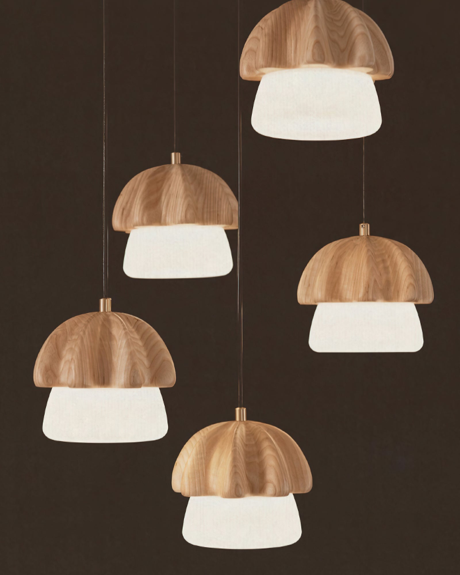 Indris Pendant Lamp Mushroom Cluster Wood & Glass-Neutral Decor