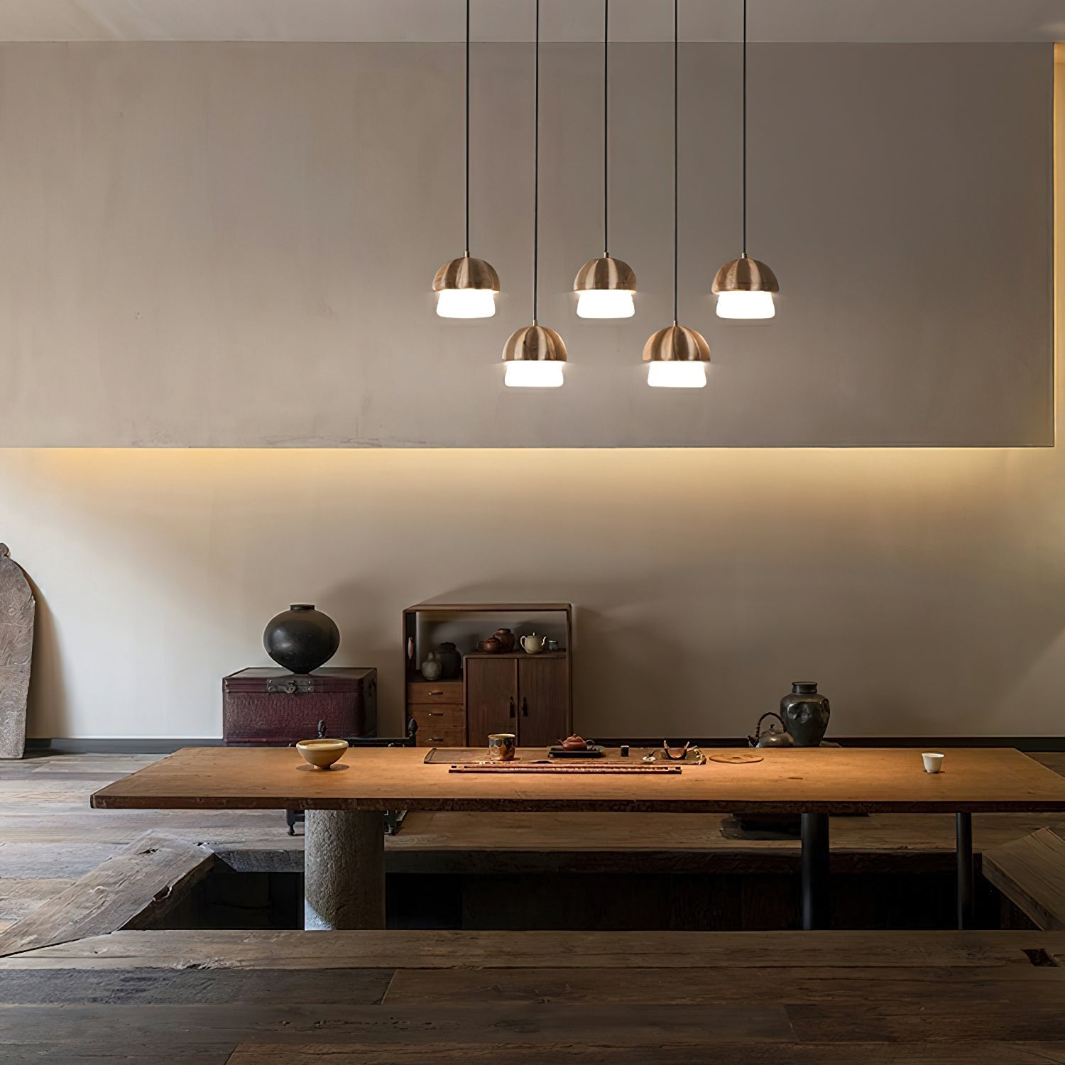 Indris Pendant Lamp Mushroom Cluster Wood & Glass-Neutral Decor
