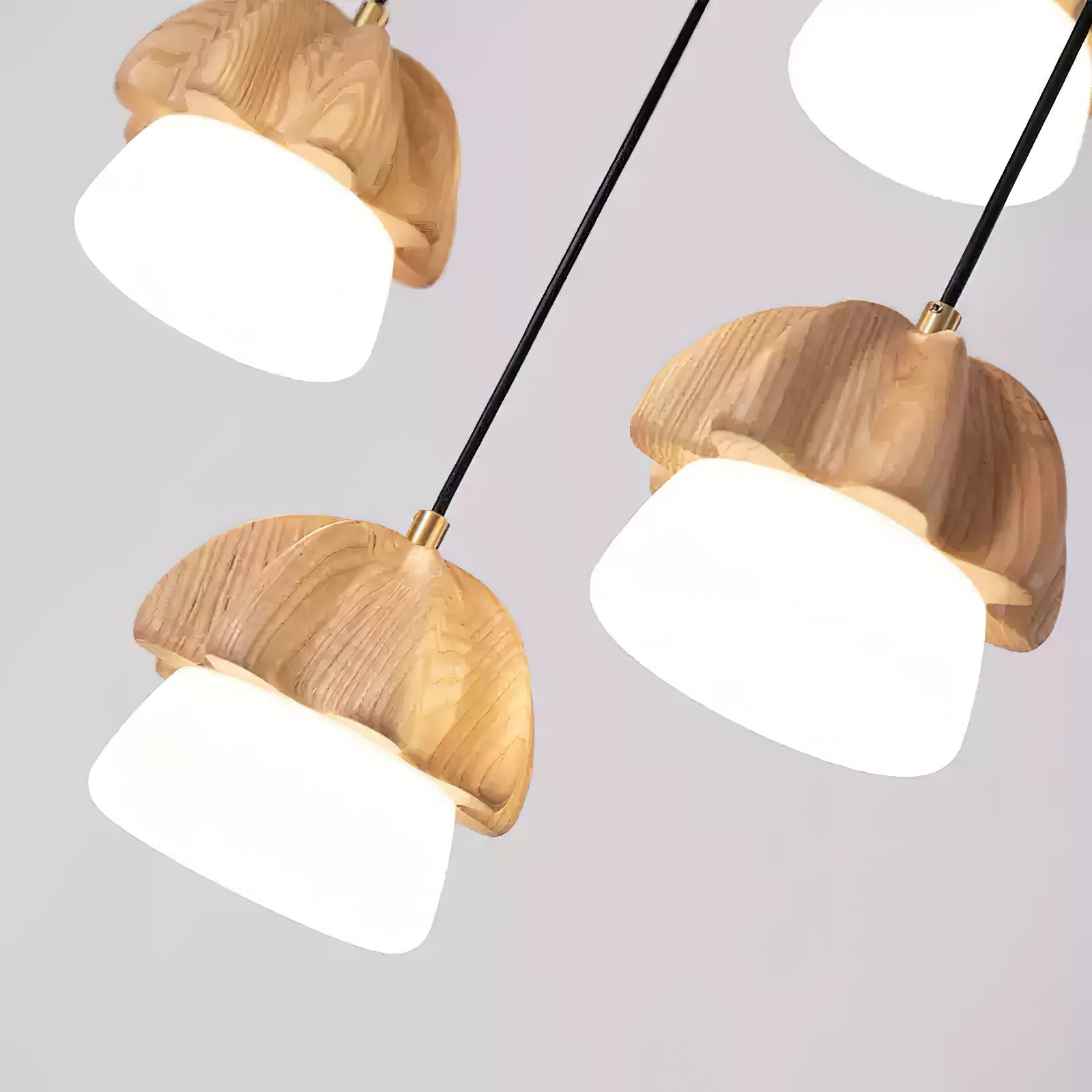 Indris Pendant Lamp Mushroom Cluster Wood & Glass-Neutral Decor