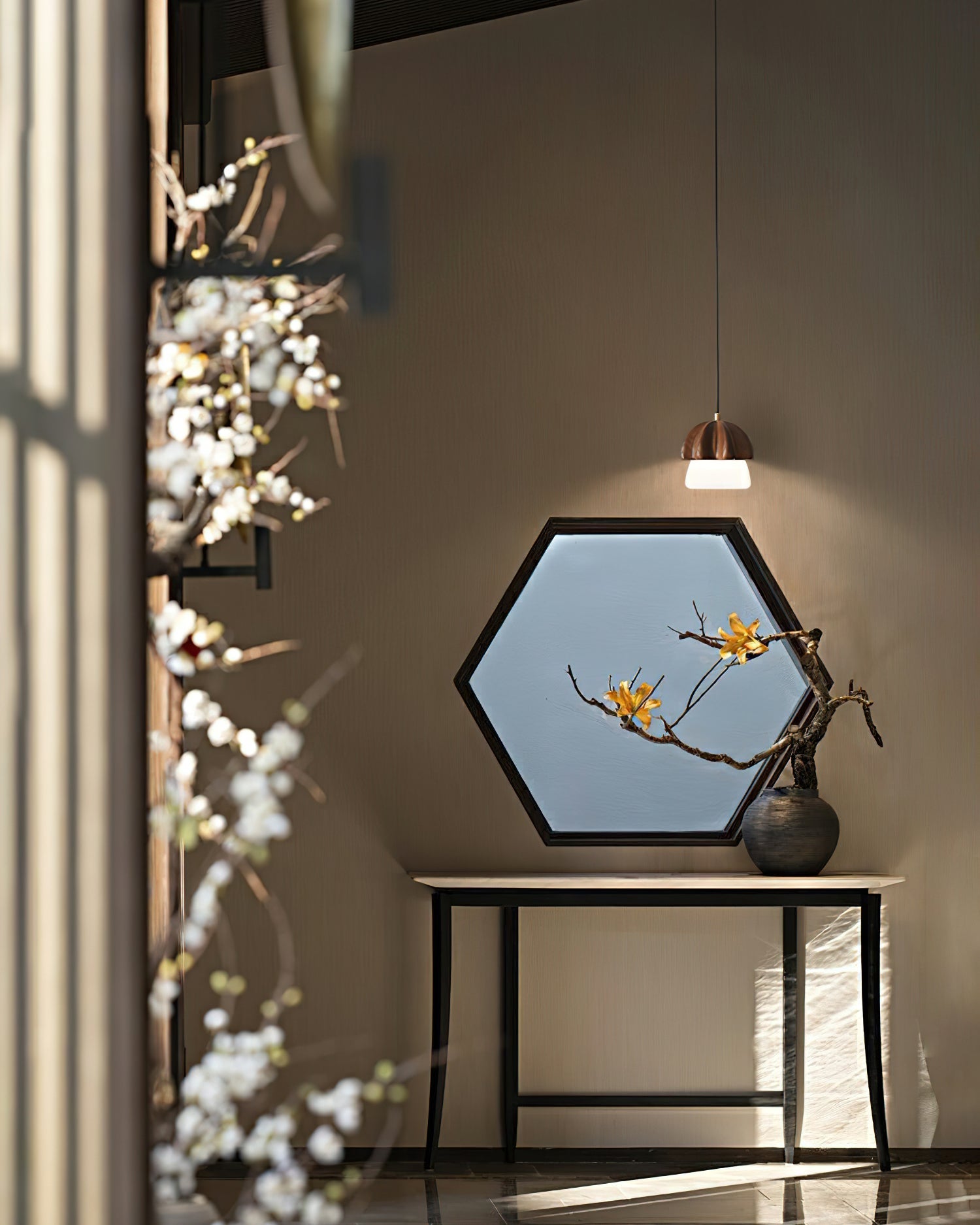 Indris Pendant Lamp Mushroom Cluster Wood & Glass-Neutral Decor
