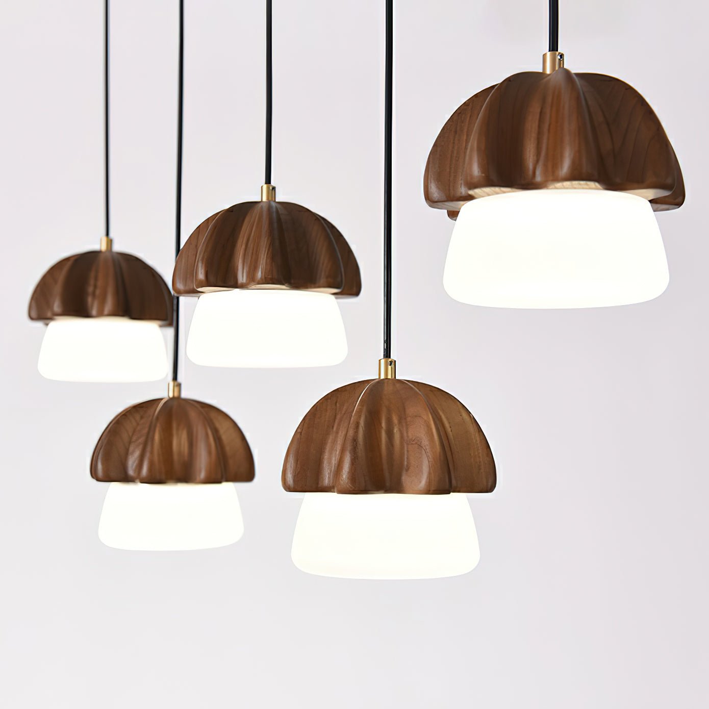 Indris Pendant Lamp Mushroom Cluster Wood & Glass-Neutral Decor