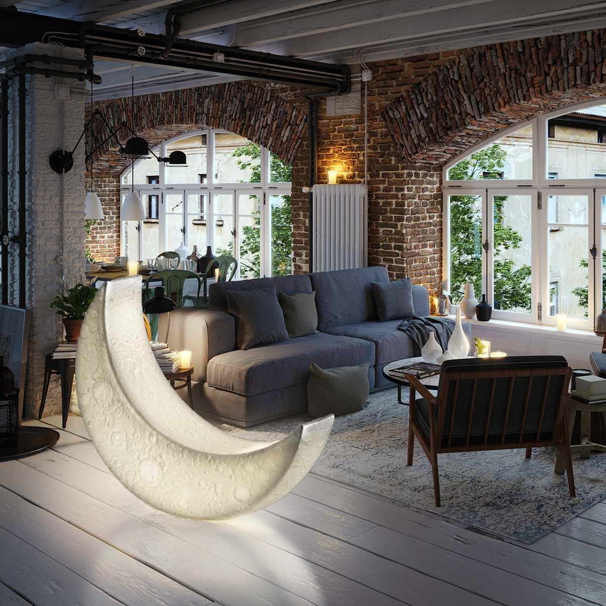 Zetheor Crescent Moon Resin Floor Lamp-Neutral Decor