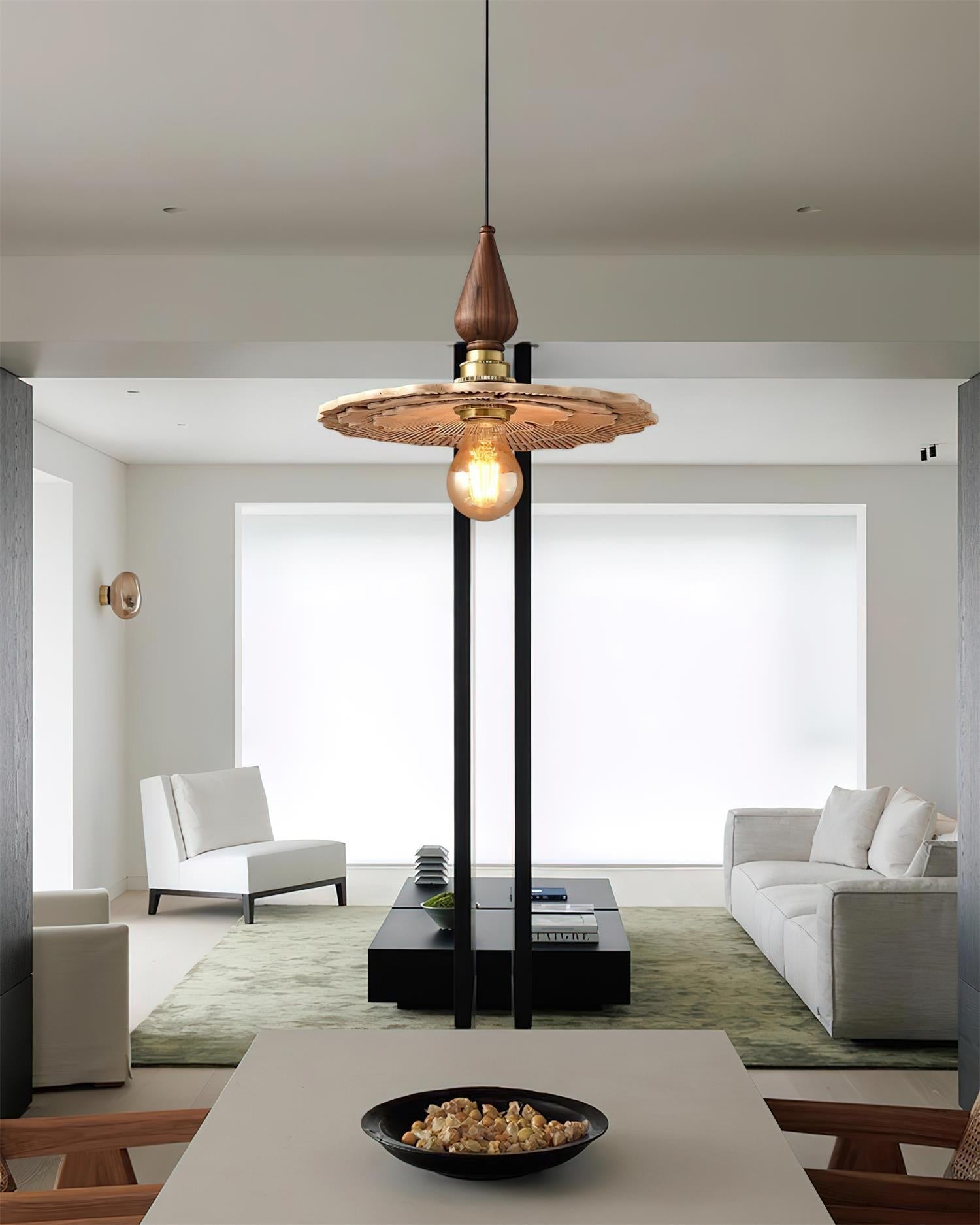 Vintage Mushroom Wooden & Brass Pendant Light