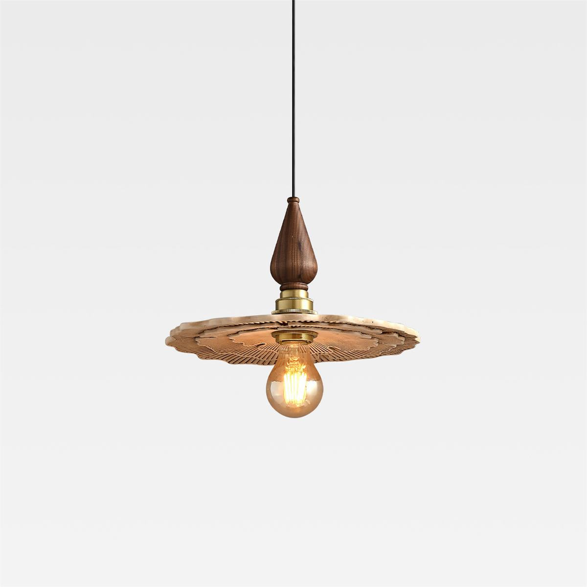 Vintage Mushroom Wooden & Brass Pendant Light
