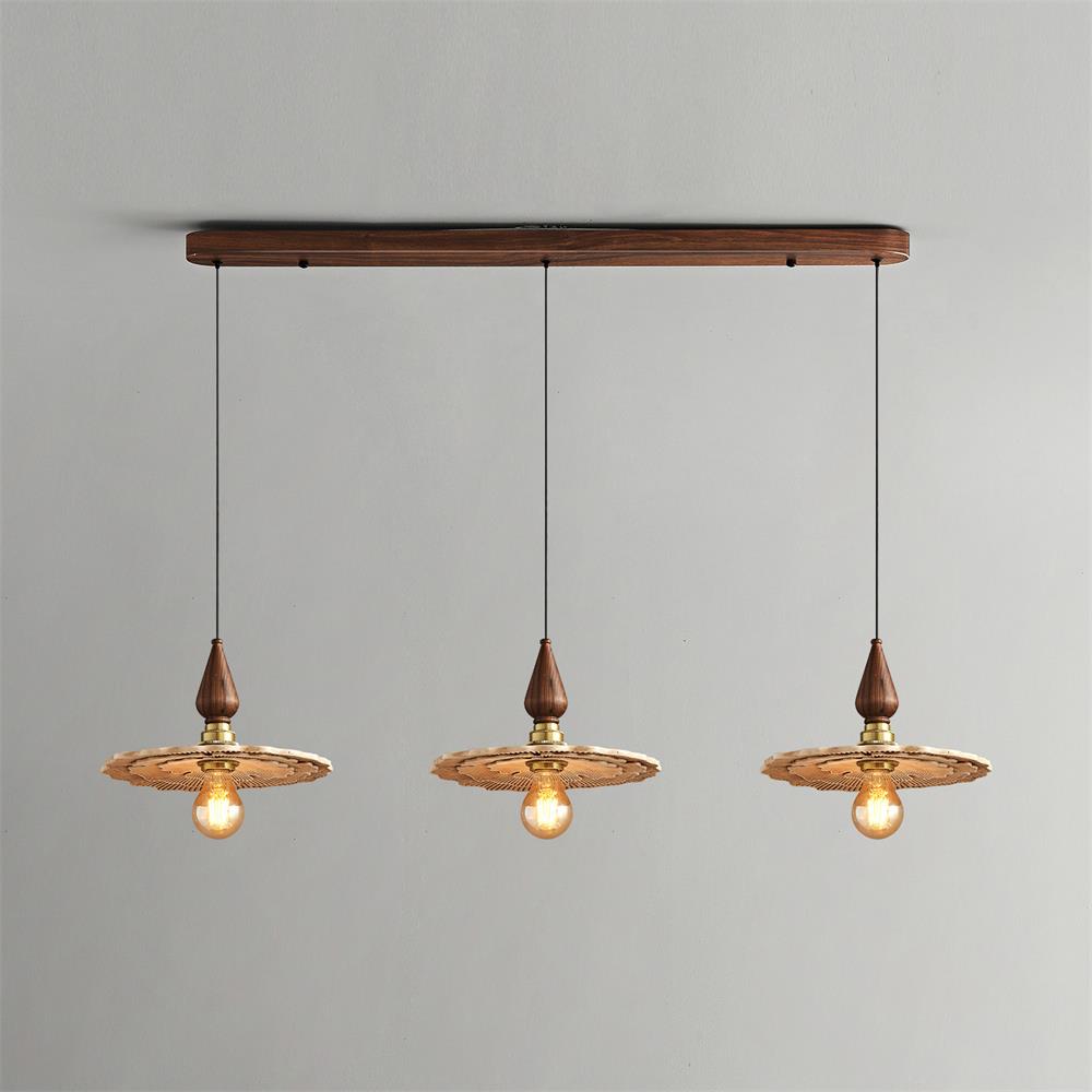 Vintage Mushroom Wooden & Brass Pendant Light
