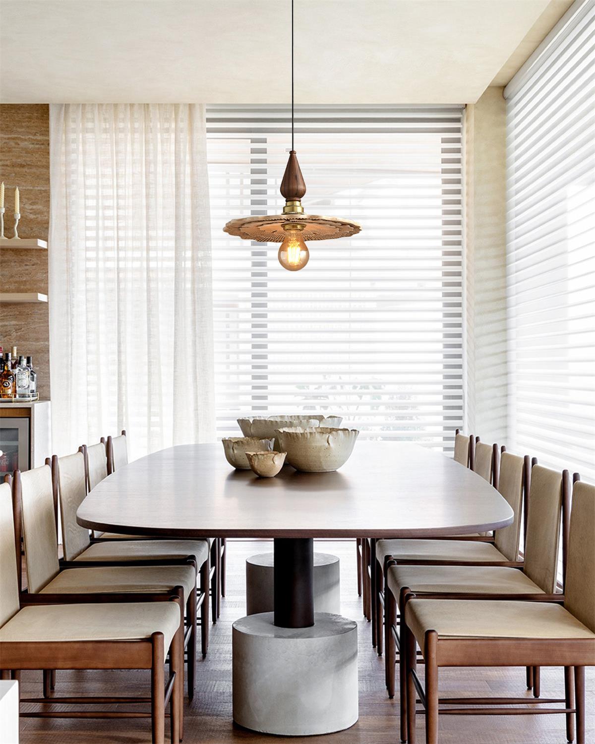 Vintage Mushroom Wooden & Brass Pendant Light